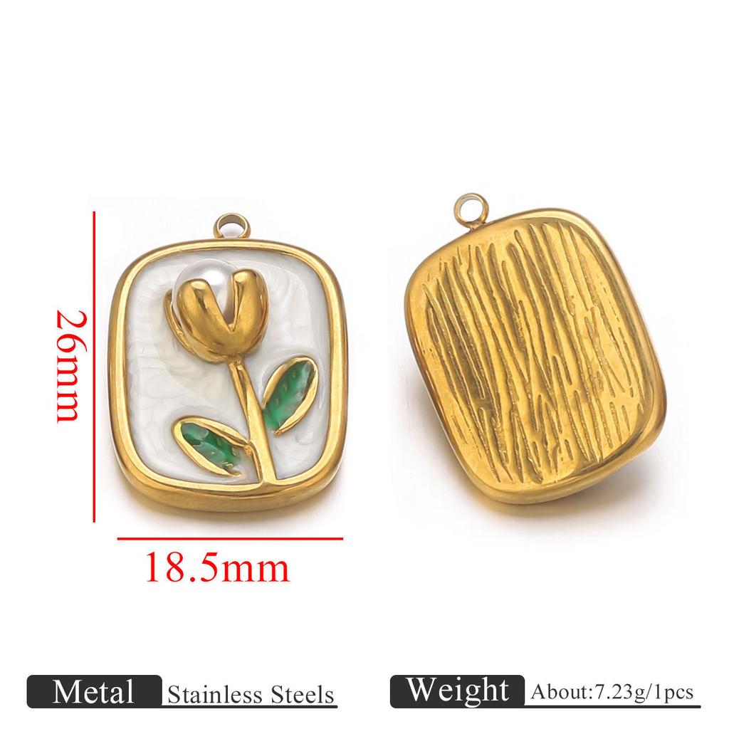 Colorful Oil Drop Flower Pendant Stainless Steel Gold Color Charm Necklace Bracelet DIY Making Jewelry Accessories Dropshipping