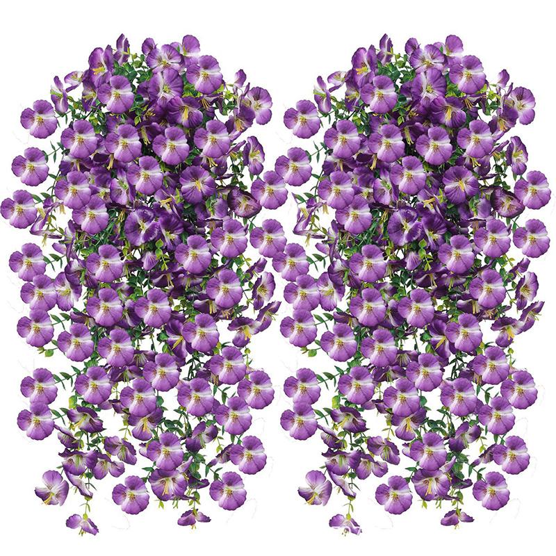 2Pcs Violet Artificial Flowers Vine Hanging Fake Flowers Faux Plants Vines for Home Room Decor Garden Wedding Decoration Flowers