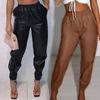 Modische Damen Mid Waist Farbe Dünner Samt Elastischer Bund Tasche Lässige Bungee Hose