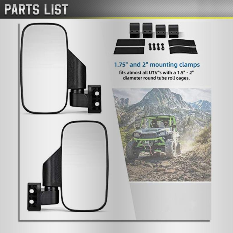 UTV Folding Side View Glass ImpactResistant Easily Install Universal Side View Glass for 1.6“-2“ Roll Bar Cage