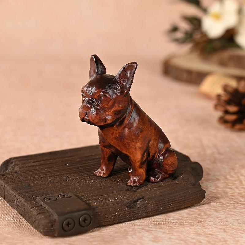 

Vintage Solid Wood Carved Cute Animal Puppy Home Living Crafts Ornaments Desktop Decor