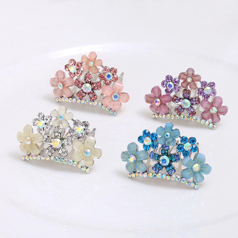 Crown Flower Comb Premium Sense Cute High-End Princess Haircard Women'S Headdress Diamond Hairpin Hair Accessories Hair Comb