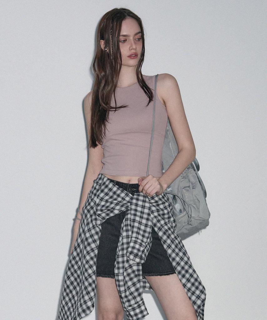 Ledeoli Ribbed Binding Tank Top [Black]