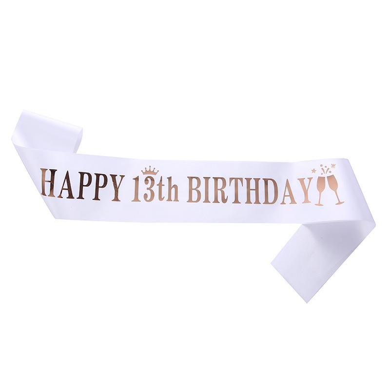 Happy Birthday Party Sash Ribbon - Age Options: 10, 13, 16, 18, 21, 30