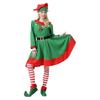 8 Pcs Women Christmas Elf Costume Set Green Xmas Dress Festive Outfit with Elf Ears Hat Shoes Belt Striped Socks