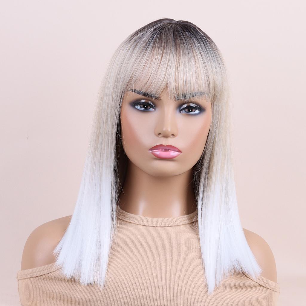 Synthetic Blond Brown White Red Wigs With Bangs Short Straight Wigs for Women Daily Cosplay Natural Hair Wig Heat Resistant Fiber