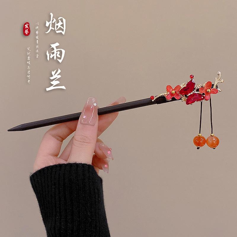 

New Year s red hairpin, female antique fringed hairpin, back of head coil hair hairpin, antique cheongsam hair accessories