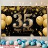 1pc Birthday 35th Confetti Glitter Durable Hanging Banner Golden Polyester