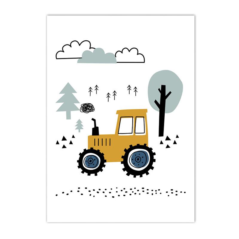 Kreslený Jeřáb Bagr Traktor Nákladní plakát Nástěnné umění Obraz na plátně Dětská školka Chlapci Obrázky Nordic Wall Print Room Decor