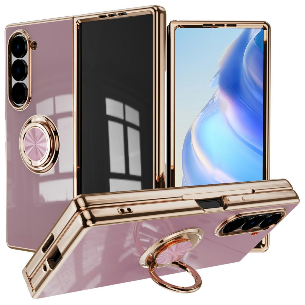 For Samsung Galaxy Z Fold5 5G Case Precise Cutouts 6D Electroplating TPU Phone Cover with Ring Holder