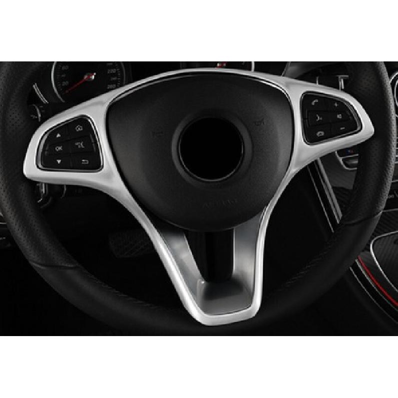 Matte Silver Cover Trim For Benz C-Class W205 Steering Wheel Border Strip 15-18