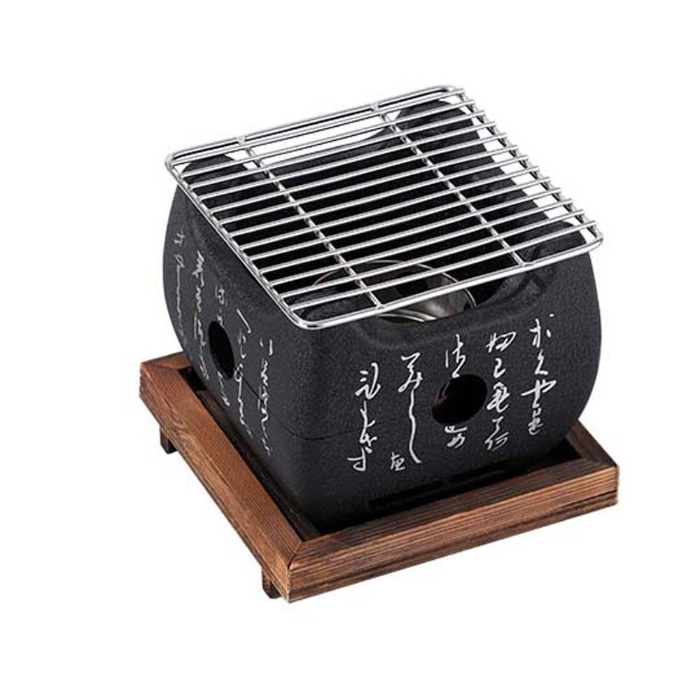 Japanischer Holzkohlegrill mit Grillrost Kohleofen Quadratisch Textofen Aluminiumlegierung Quadratisch Holzbrett