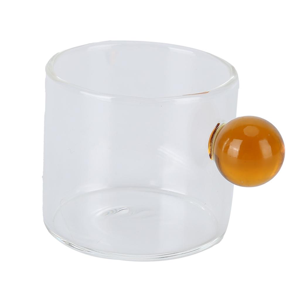 Teacup Glass Mug Transparent Heat Resistant Glass Coffee Cup with Ball Handle 120ml Yellow/Green/Brown/Pink Handle