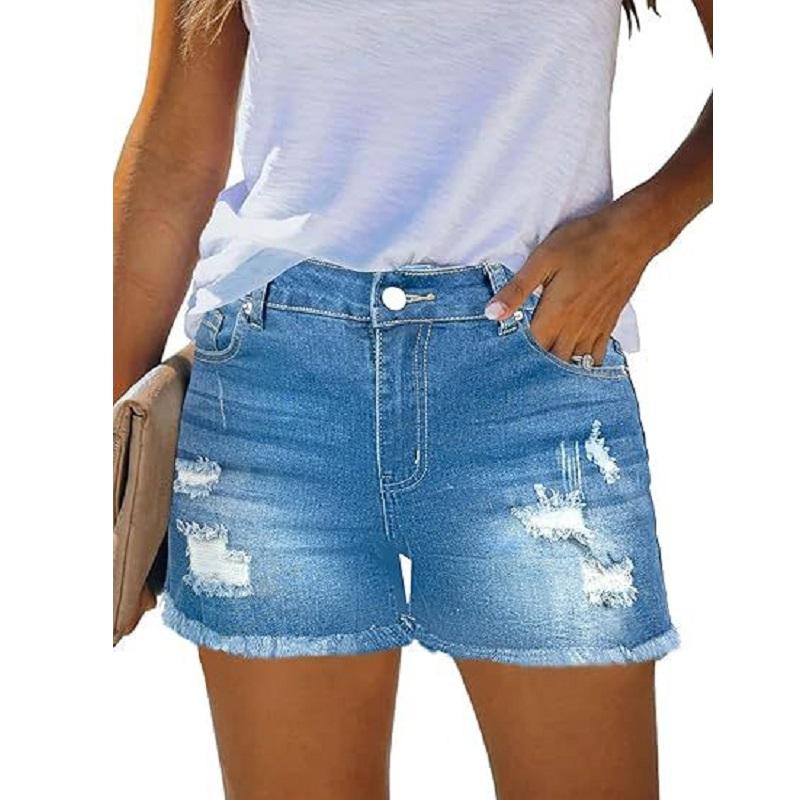 

Женские летние джинсовые шорты с высокой талией, рваные узкие джинсовые брюки с кисточками XXL светло-синий