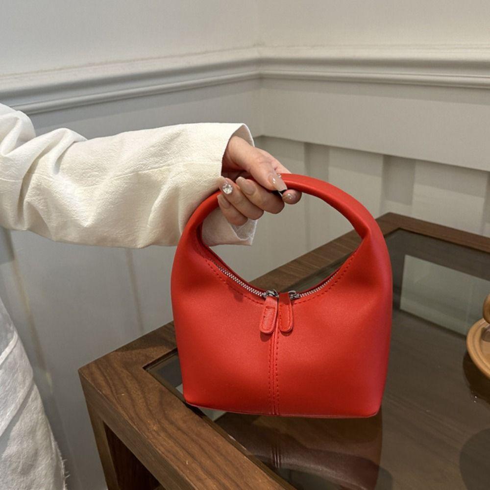 Small Bag Underarm Bag Candy Color Crescent Bag Casual Pu Leather Handbag Students
