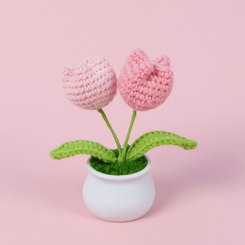 Hand-Knitted Wool Fake Flowers Set: Sunflower, Carnation, Tulip - Desktop Decor, Teacher/Student Gift, Everlasting Bouquet