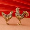 1pc Brass Rooster & Hen Figurines Set, Thanksgiving Collectible Ornaments, Zodiac Chicken Decor, Tabletop Tea Pet Ornaments for Home Living Room