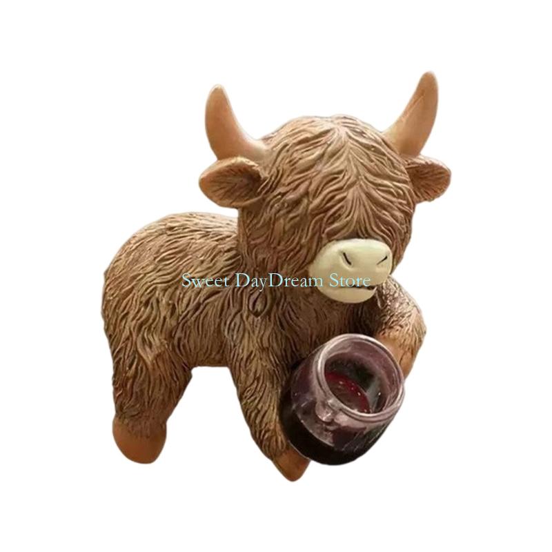 Y88C Cartoon High Land Cow Miniature Planter Huggers Flower Pot Hanging Figurine for Garden Balconies and Patios Resin Ornament