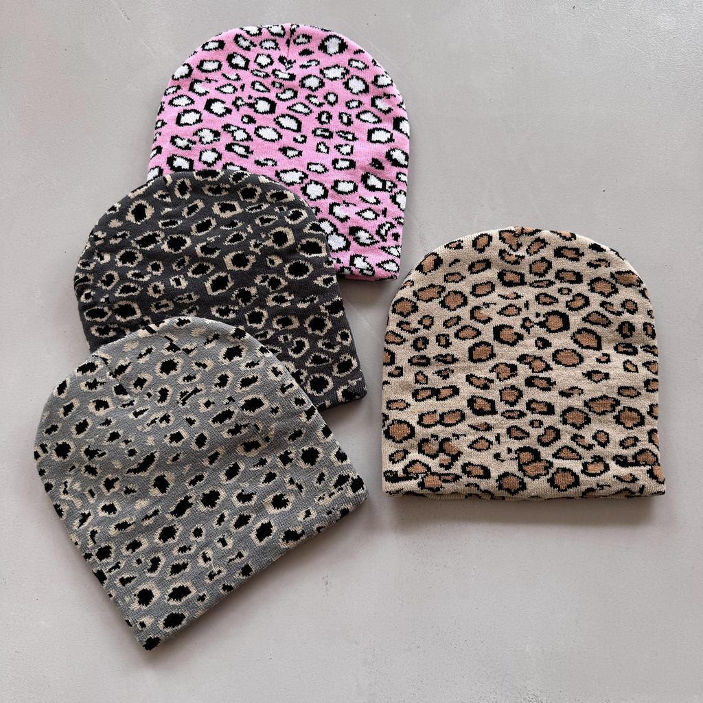 Leopard Pattern Knit Beanie Hat Fashion Warmth Cap For Casual Street Style