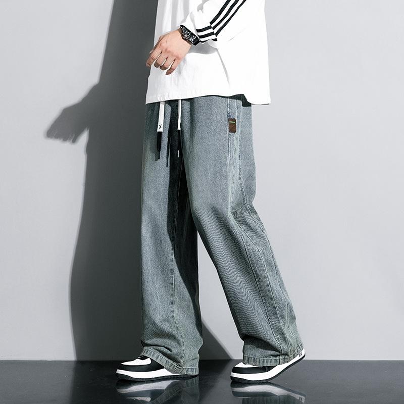 Jeans American Street Retro Elastic Waist Denim Men's Loose Straight Wide-leg Trousers