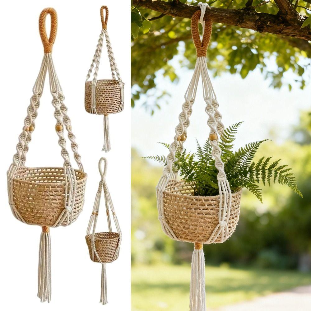 Cotton Rope Flower Pots Wall Hanging Hanging Planter Basket Macrame Plant Hanger Net  Living Room
