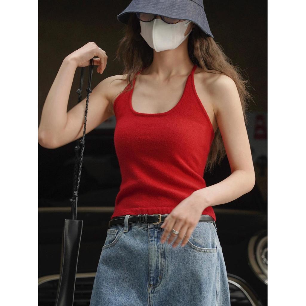 Johnature American Sexy Wool Racer Tops Summer Fashion Sleeveless Render Soft Simple Slim Tops