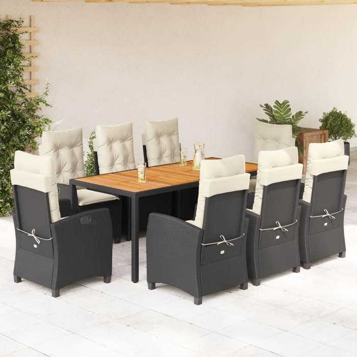 VidaXL Ensemble à Manger de Jardin avec Coussins 9 pcs, Table et Chaises avec Dossier Réglable, Meubles d'Extérieur, 3212661