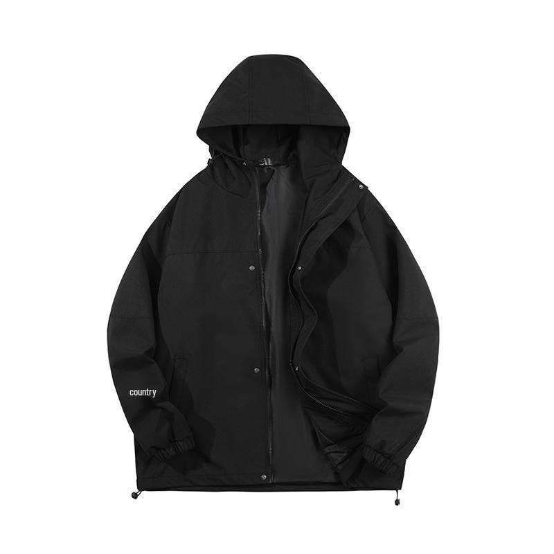 Men s Spring Thin Hooded Windproof Waterproof Mountaineering Jacket 5XL чёрный