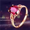 18K Rose Gold Plated Pigeon Blood Red Tourmaline Open Ring with Diamonds for Women