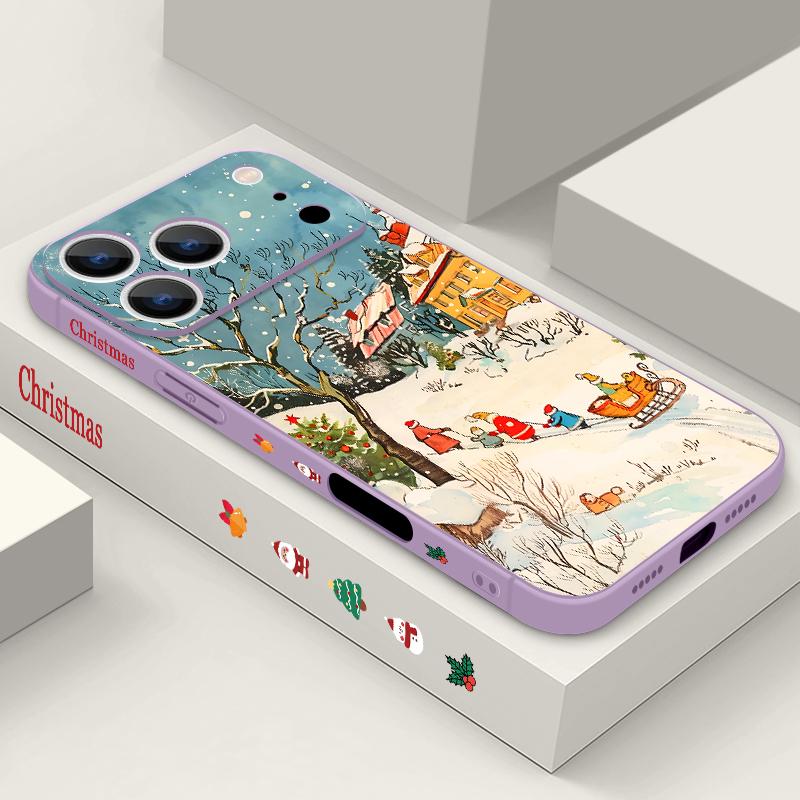 Cute Santa Claus Pattern TPU Soft Silicone Case For iPhone 17 Pro Max 16E 16 15 14 13 Pro Max 12 Pro 11 Shockproof With Lanyard Phone Cover Fundas