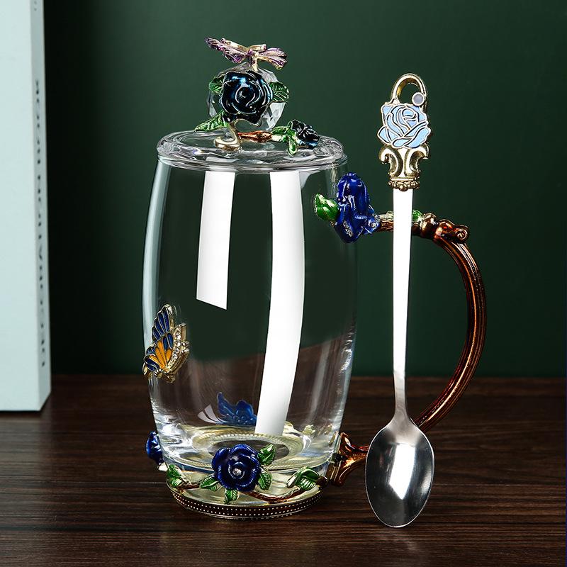 Tazze da Acqua Smaltate Colorate: Elegante Set in Vetro per Soggiorno per Caffè e Latte