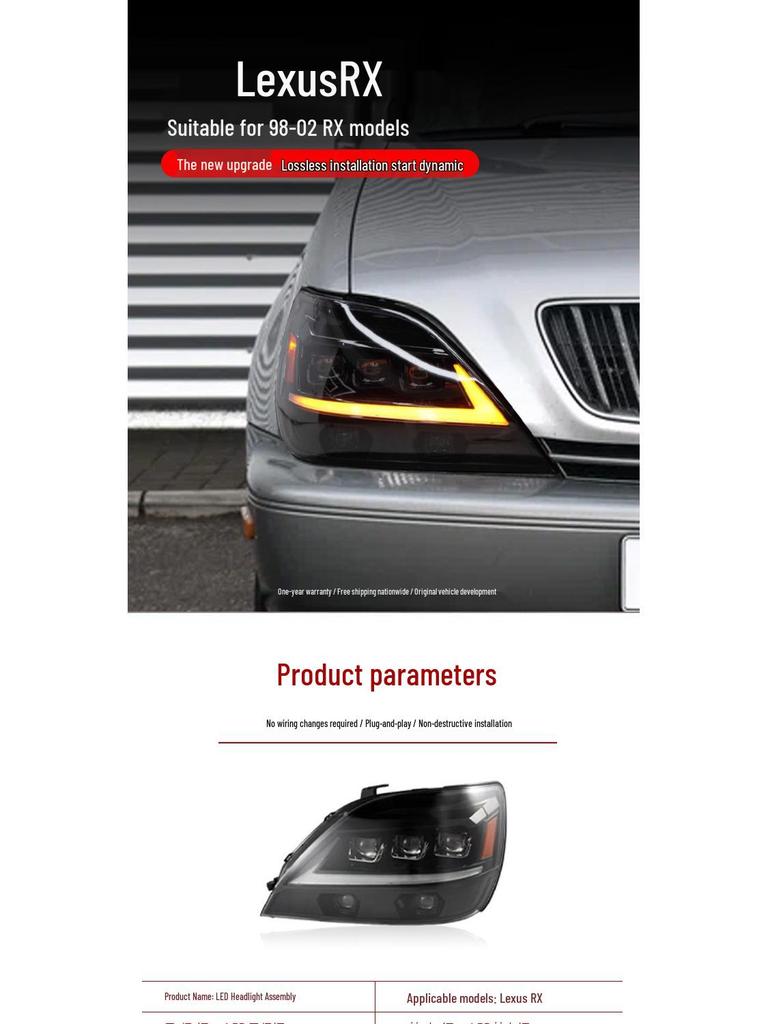 98-03 Lexus RX LED Projector Headlights with DRL & Sequential Turn Signals