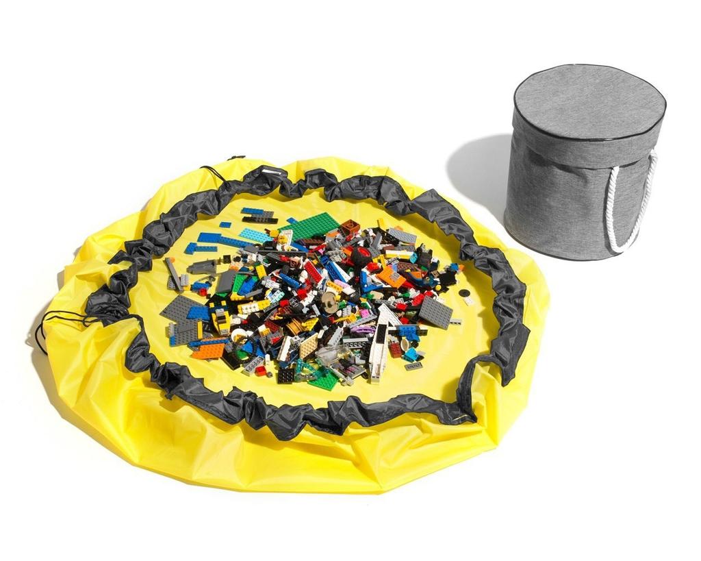 DIXI Gray Toy Basket with Mat for Toy Blocks