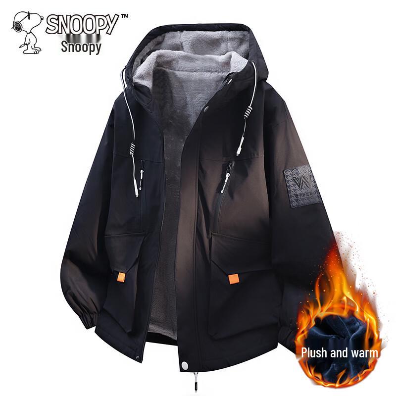 SNOOPY Men's Hooded Warm Fleece-Lined Jacket