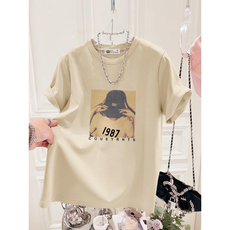 

Топ с буквенным принтом, новый летний корейский вариант, повседневный тренд, большая версия, свободная хлопковая серая футболка, женская с короткими рукавами XXXL