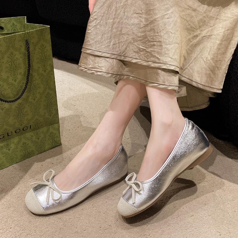 2024 New Round Toe Casual Sports Shoes Women's Moccasin Summer Candy Color Flat Bow Decorated Ballet Flats Loaf Zapatos Mujer