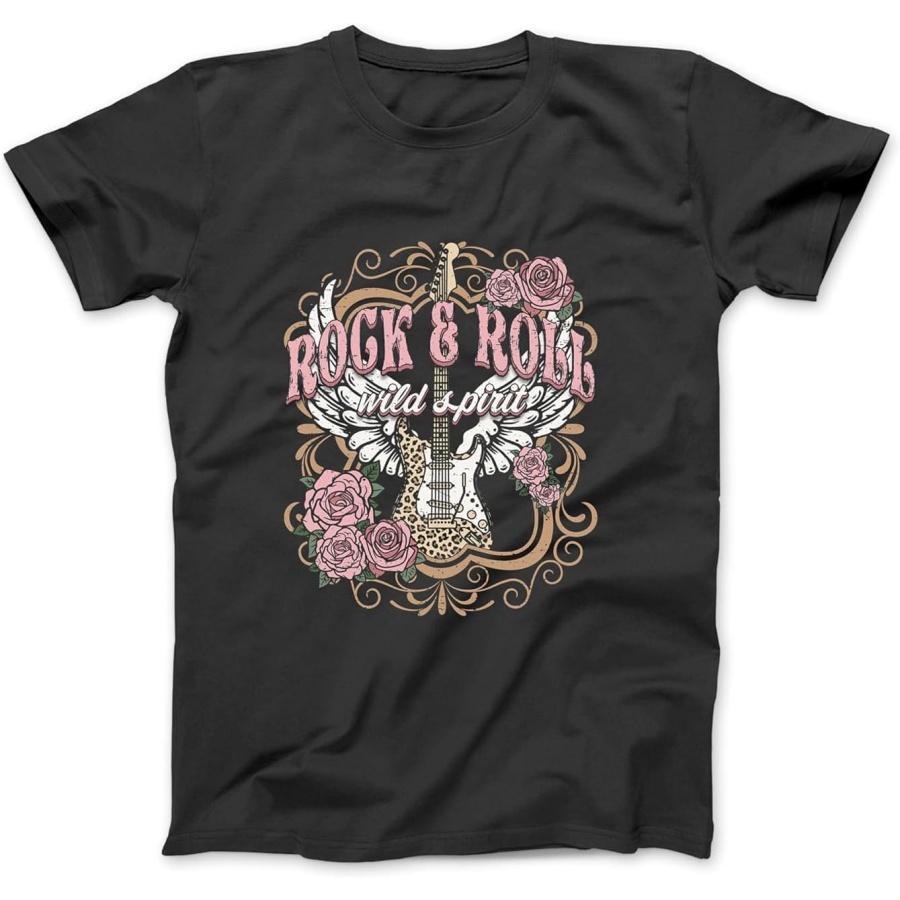 Rock and Roll Wilder Geist Boho Engelsflügel Blumige Gitarre Langarm, T-Shirt, Sweatshirt, Hoodie für Männer Frauen Kinder Hergestellt in Kanada Schwarz