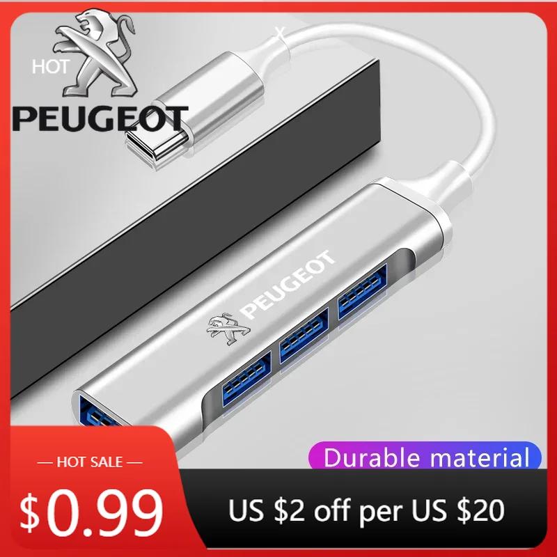 

Car Sticker Type-C Turn USB Adapter USB Multi Port Distributor Hub For Peugeot 206 307 308 3008 207 208 407 508 2008 5008 107 10 USB