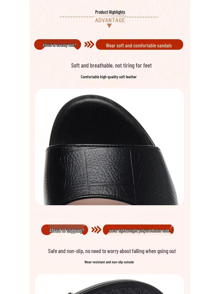 Sandale de damă 2023 cu toc gros și o singură baretă - Versatile, cu talpă moale, modă de vară pentru femei de vârstă mijlocie