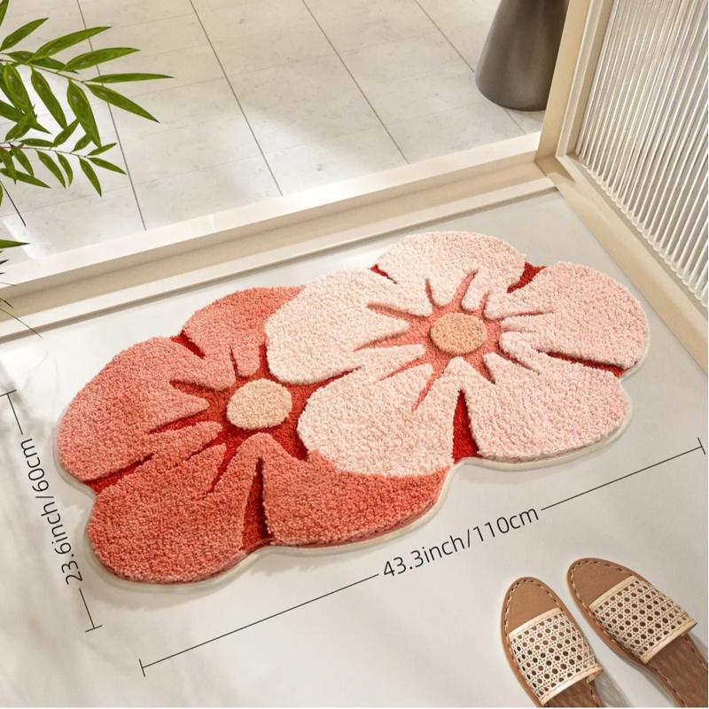 Tropical Green Leaf Bathroom Floor Mat Soft Plush Anti Slip Mat Bathroom Shower Bathtub Front Home Decoration