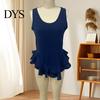 Relaxed Fit Women Blouse Tops Solid Color Loose Breathable Casual Soft Fabric Shirt O-Neck Sleeveless Ruffle Splicing Hem Summer Vest Daily