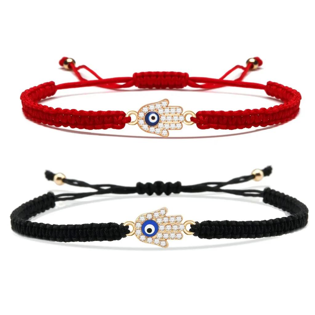 Red Rope Zinc Alloy Hamsa Hand Evil Eye Charm Bracelet Women Fashion Fatima Black Cord Adjustable Jewelry Gift