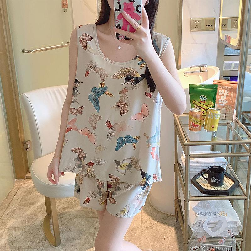 Cotton Silk Tank Shorts Suit Home Clothes Korean Style Ladies Thin Pajamas Set