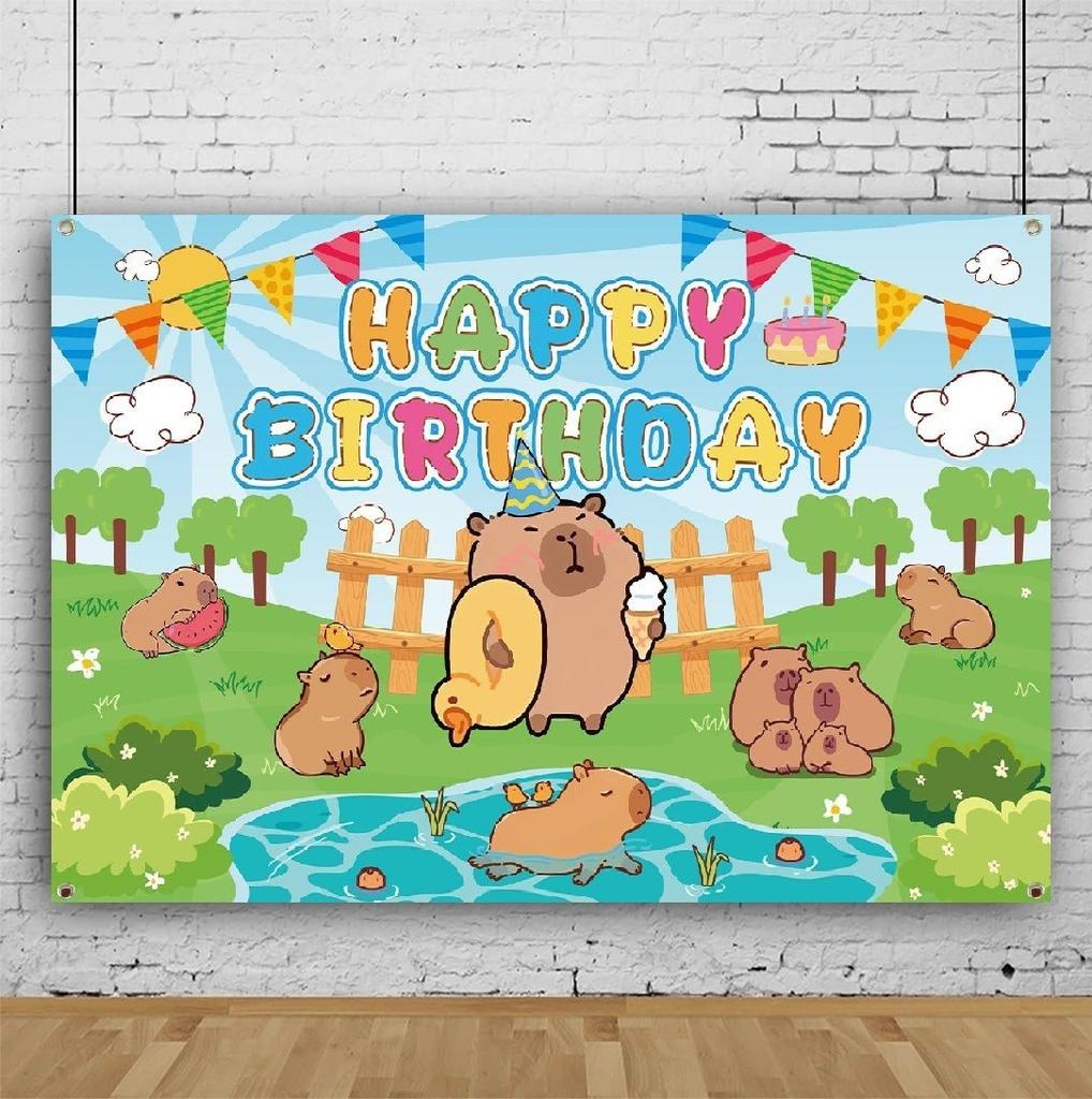 216. Sfondo Festa di Compleanno Capibara Banner Decorazione Sfondo Fotografico Animale dello Zoo