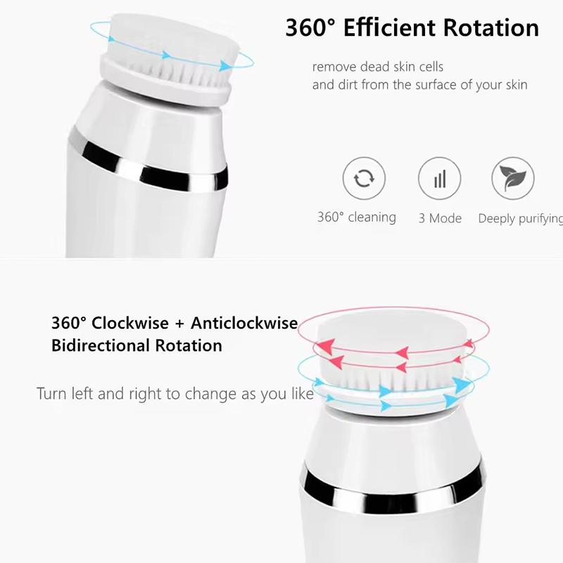 Waterproof 4 in 1 Electric Face Cleansing Brush Vibration Massage 360° Clean Facial Pore Skincare Tools Four Replacement Heads