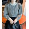 French Retro Plaid Long Sleeve Shirt - Women's Stylish Round Neck Button-Up