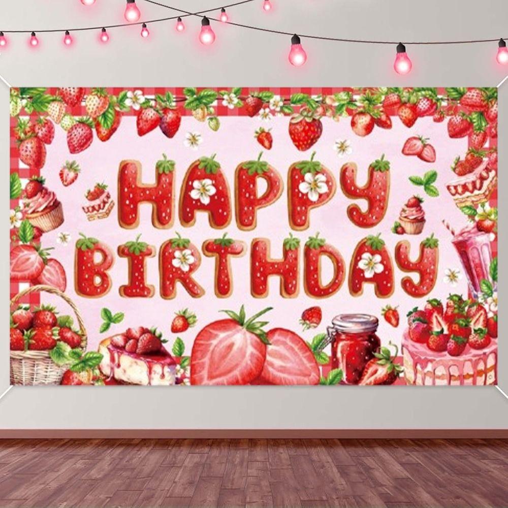 Polyester Strawberry Party Background Red Poster Photo Props  Adults Kids
