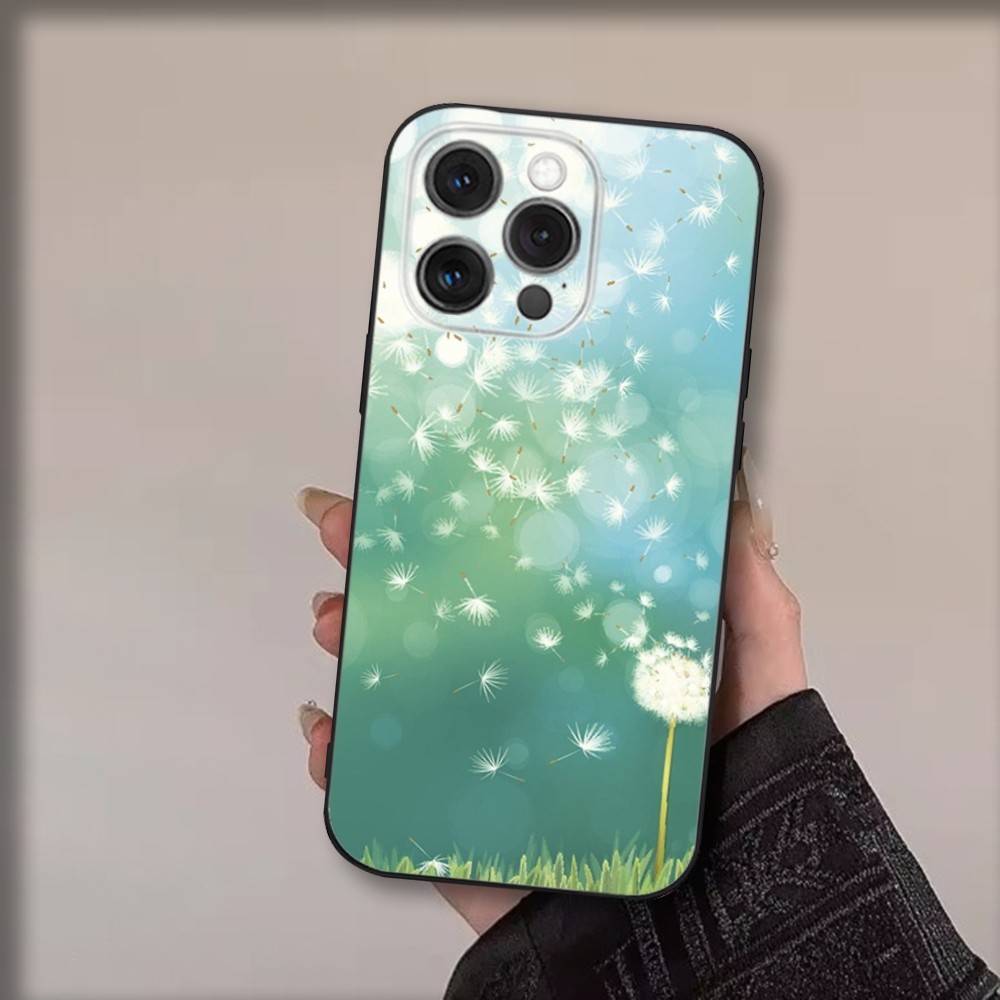 Art Dandelion Flowers Phone Case For iPhone 17,16,15,14,13,12,11,Pro,Max,Plus,Air,X,XS,XR,SE,8,7,Mini,Soft Black Funda