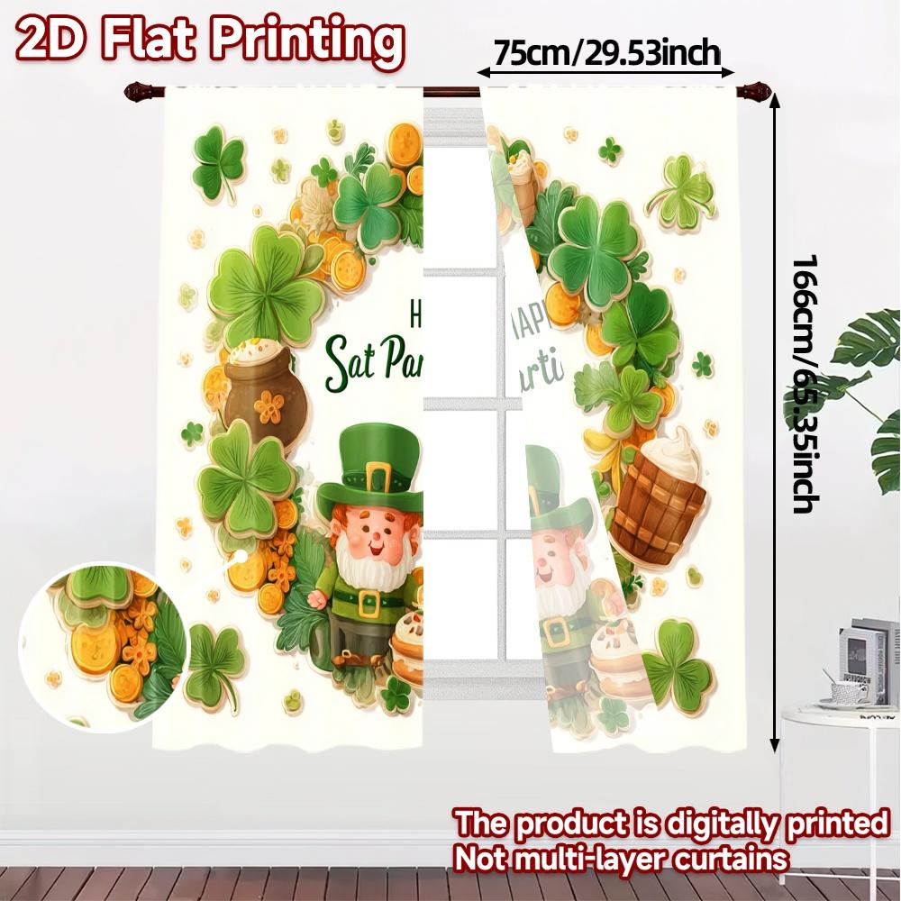 2pcs, 2D FLAT PRINTING Curtains (Without Rod) StPatricksVibes Print Modern Curtains 100% Polyester Curtains Gifts Ldeal for