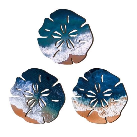 3 Pcs Summer Coastal Ocean Wave Wall Wall Decor Beach Art Rustic Wood